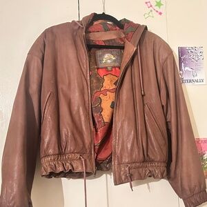 LEATHER adventure bound hooded boxy bomber jacket